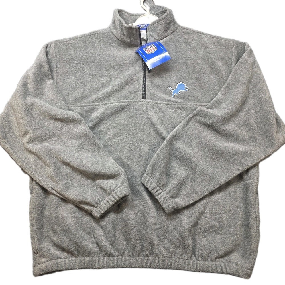 Vintage Reebok Detroit Lions Fleece 1/4 Zip Pullover Men XL Gray NFL Football